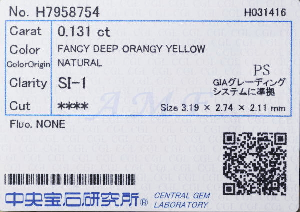 NATURAL COLLOR DIAMOND FANCY DEEP ORANGEY YELLOW 0.131ct3